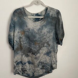Cake Blue and Gray Tie-Dye Short Sleeve silk Top